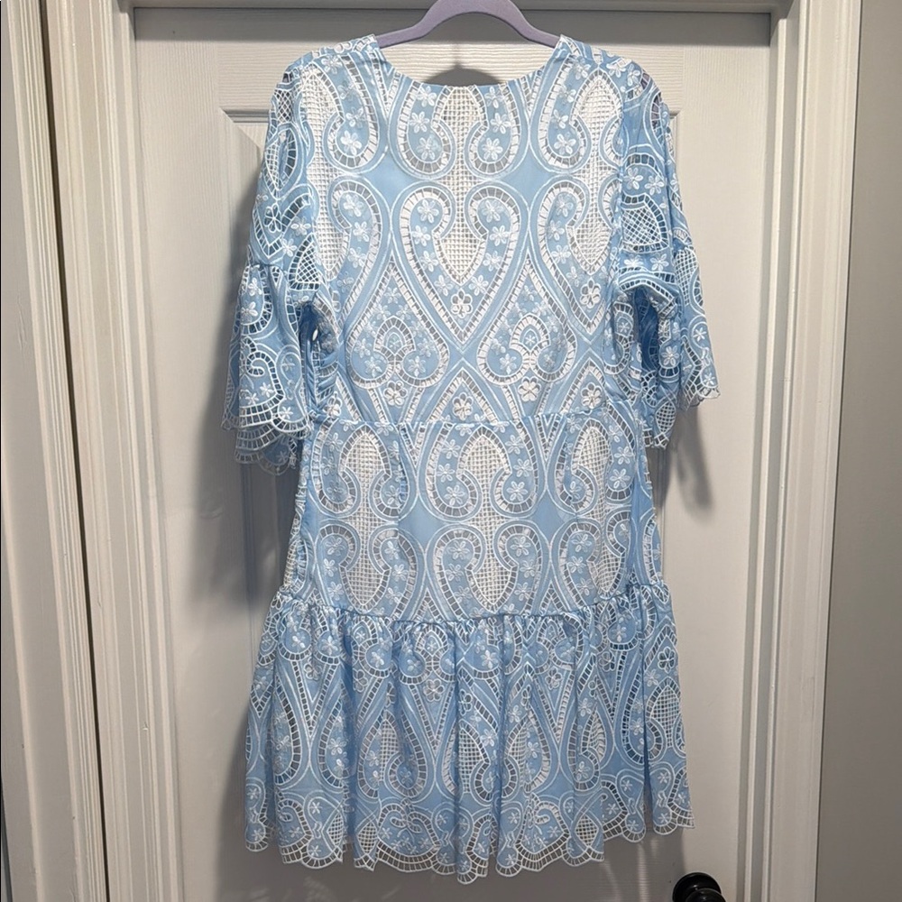 Boston Proper Two Tone Lace Flounce Dress Airy Blue - Picture 3 of 5